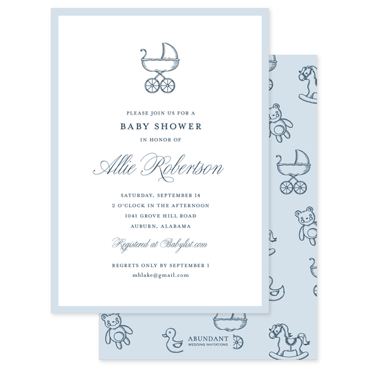 Baby Carriage Toile Blue Shower