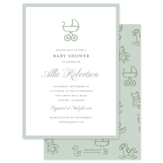 Baby Carriage Toile Green Shower