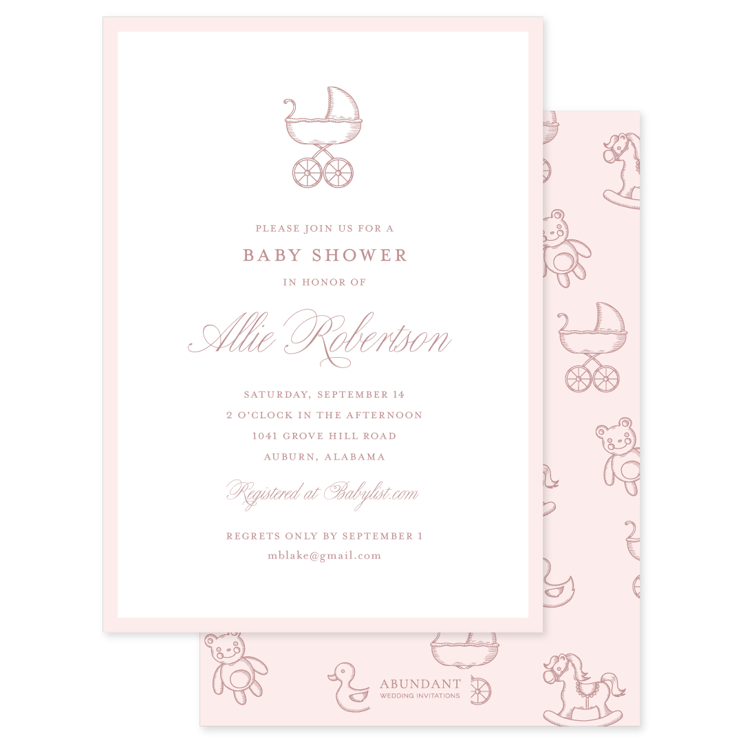 Baby Carriage Toile Pink Shower