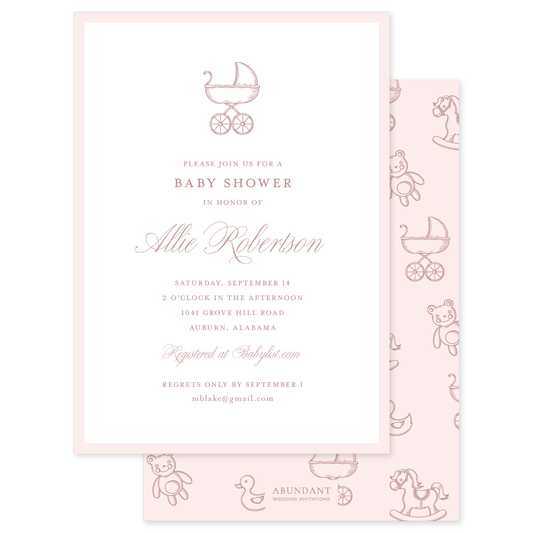 Baby Carriage Toile Pink Shower