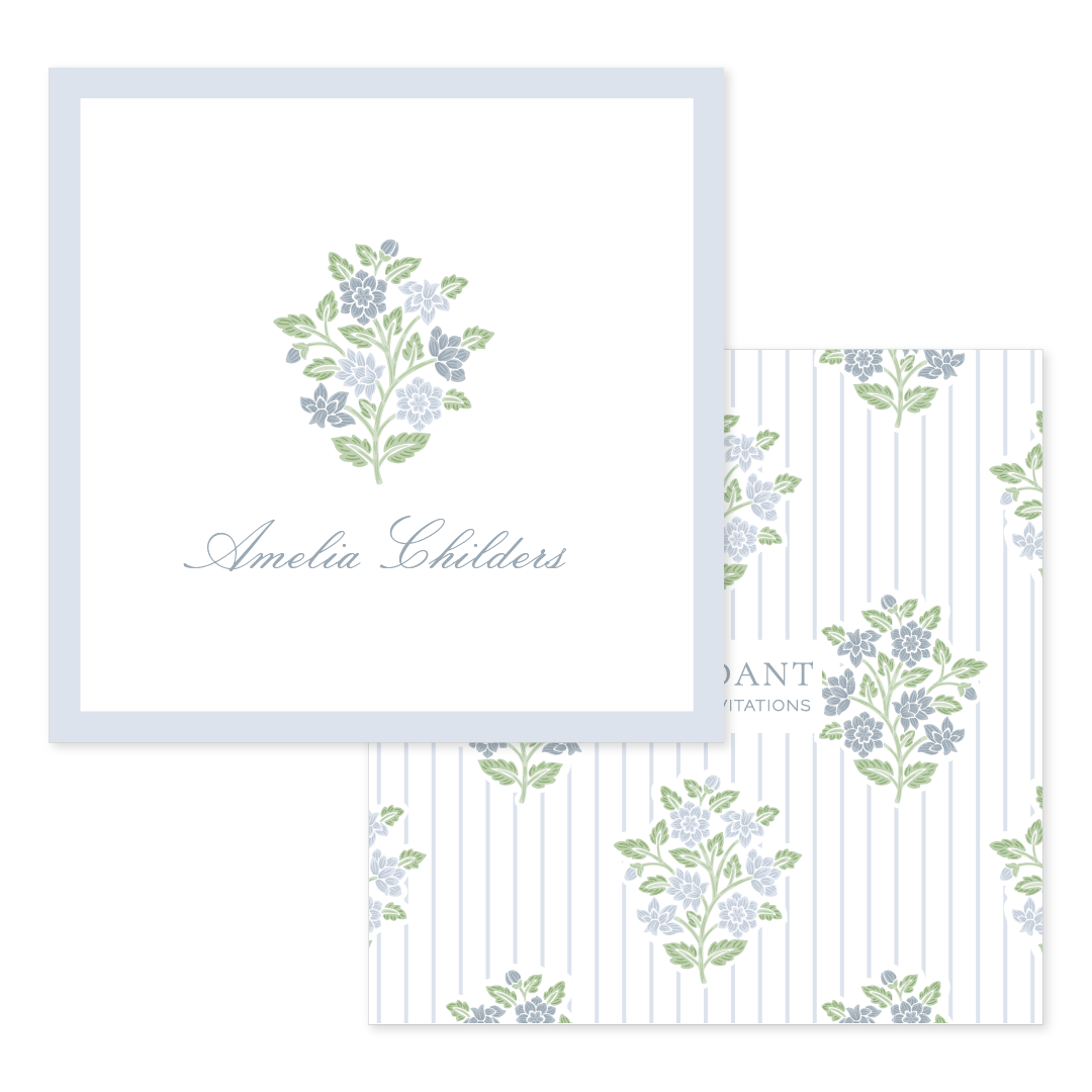 Block Floral Stripe Blue Calling Card