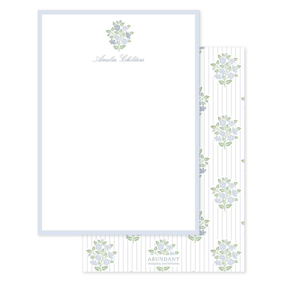 Block Floral Stripe Blue Flat Notecard