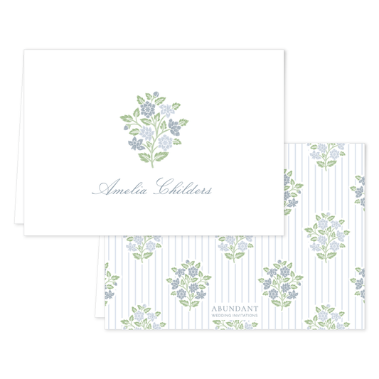 Block Floral Stripe Blue Folded Notecard
