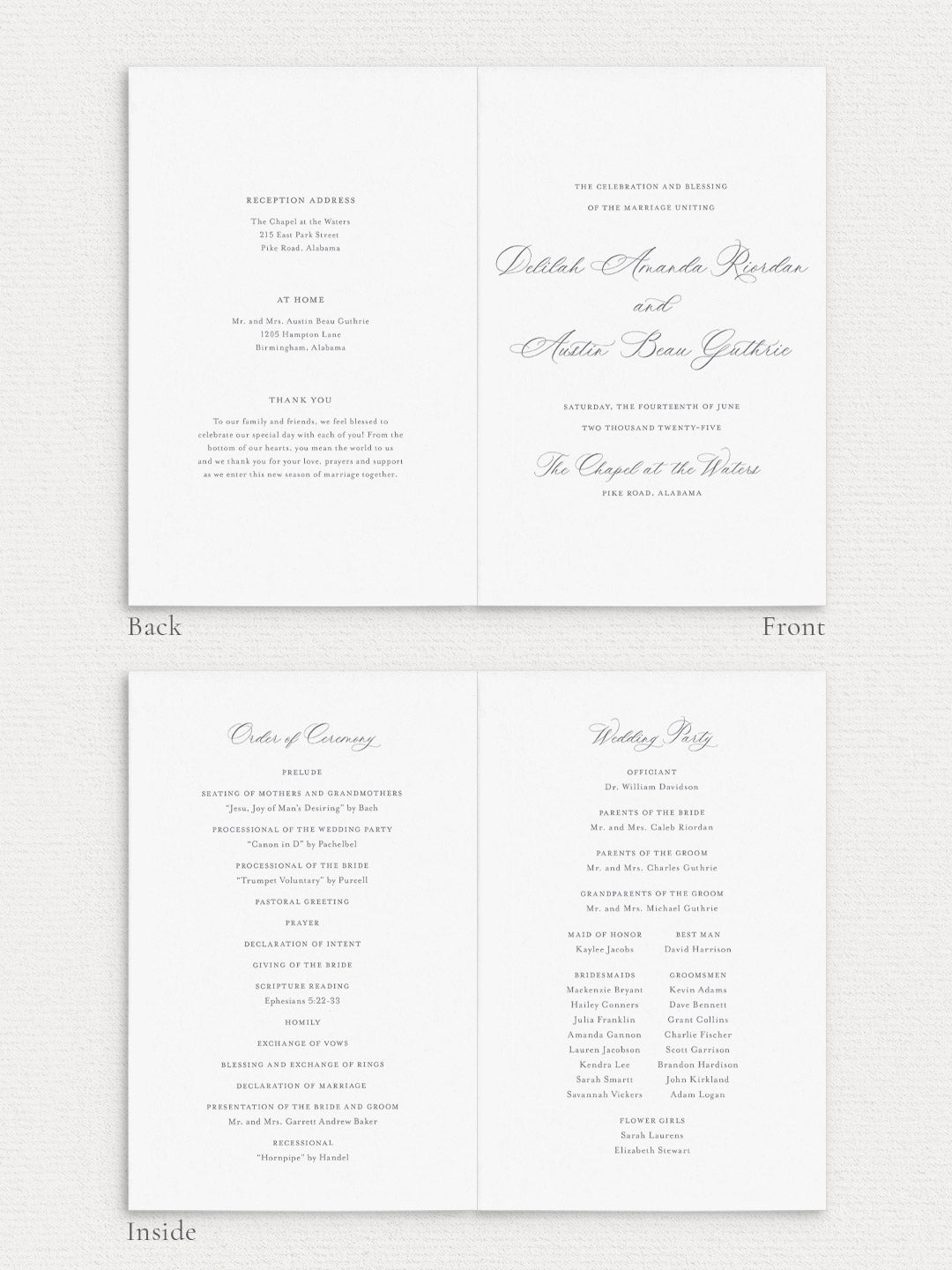 Delilah Folded Ceremony Program