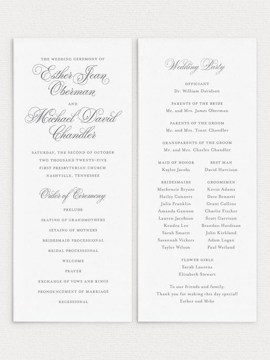 Esther Flat Ceremony Program