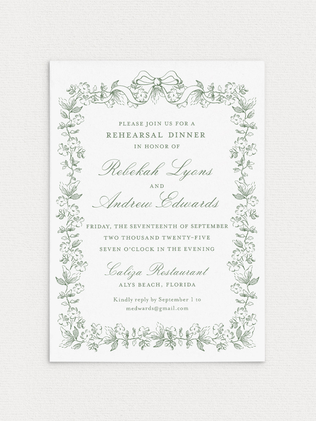 Floral Border Rehearsal Dinner Invitation – Abundant Wedding Invitations