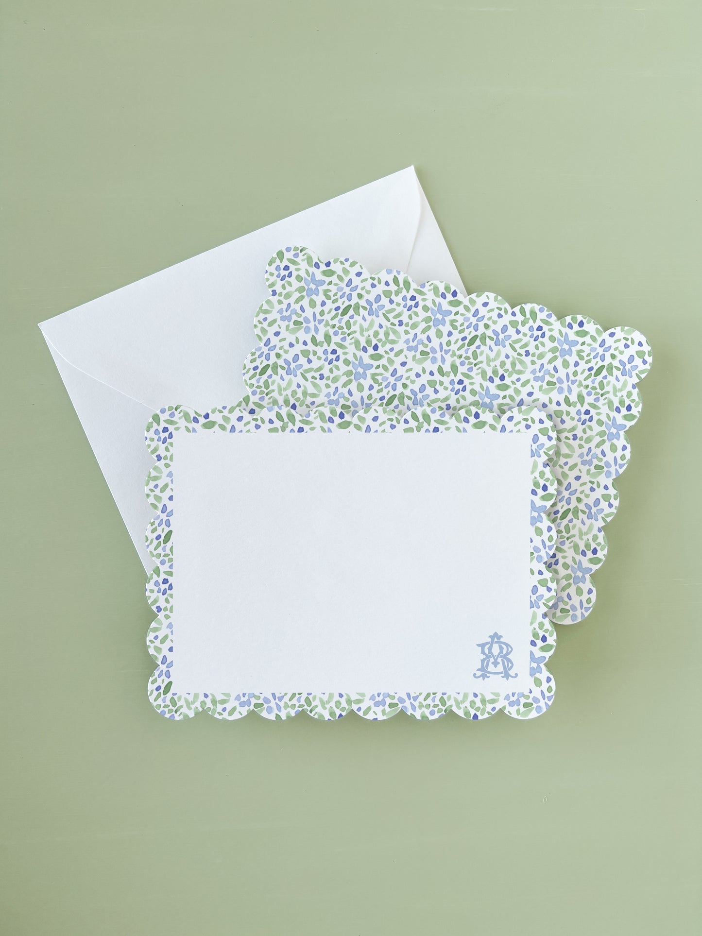 Watercolor Floral Scalloped Notecard Set