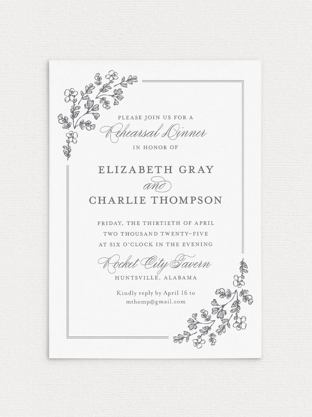 Garden Border Rehearsal Dinner Invitation