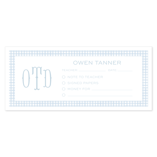 Gingham Blue School Communication Envelopes