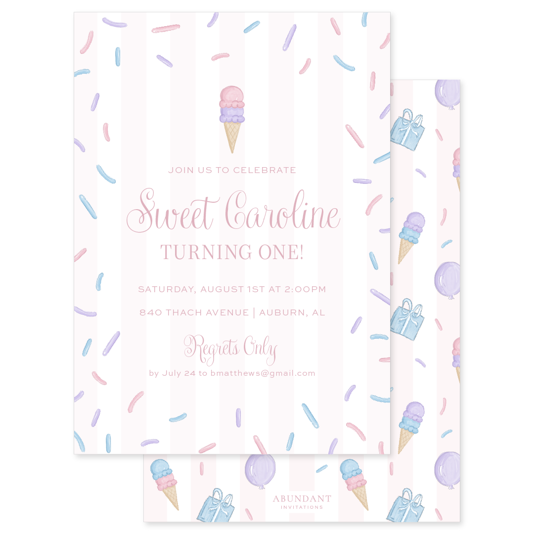 Ice Cream Sprinkles Pink Birthday Invitation