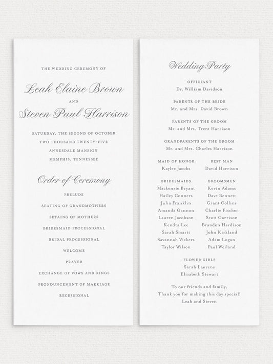 Leah Flat Ceremony Program
