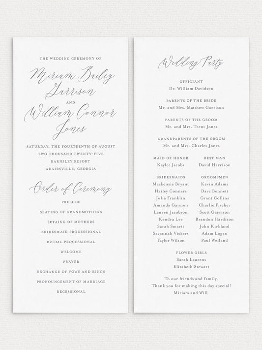 Miriam Flat Ceremony Program