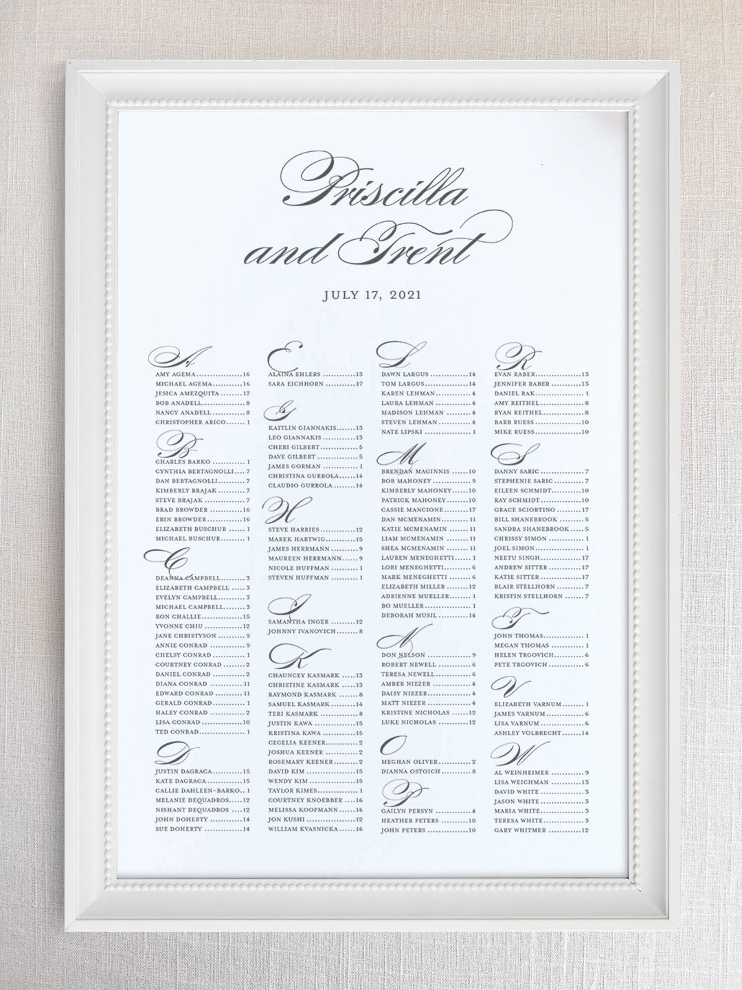 Priscilla Seating Chart