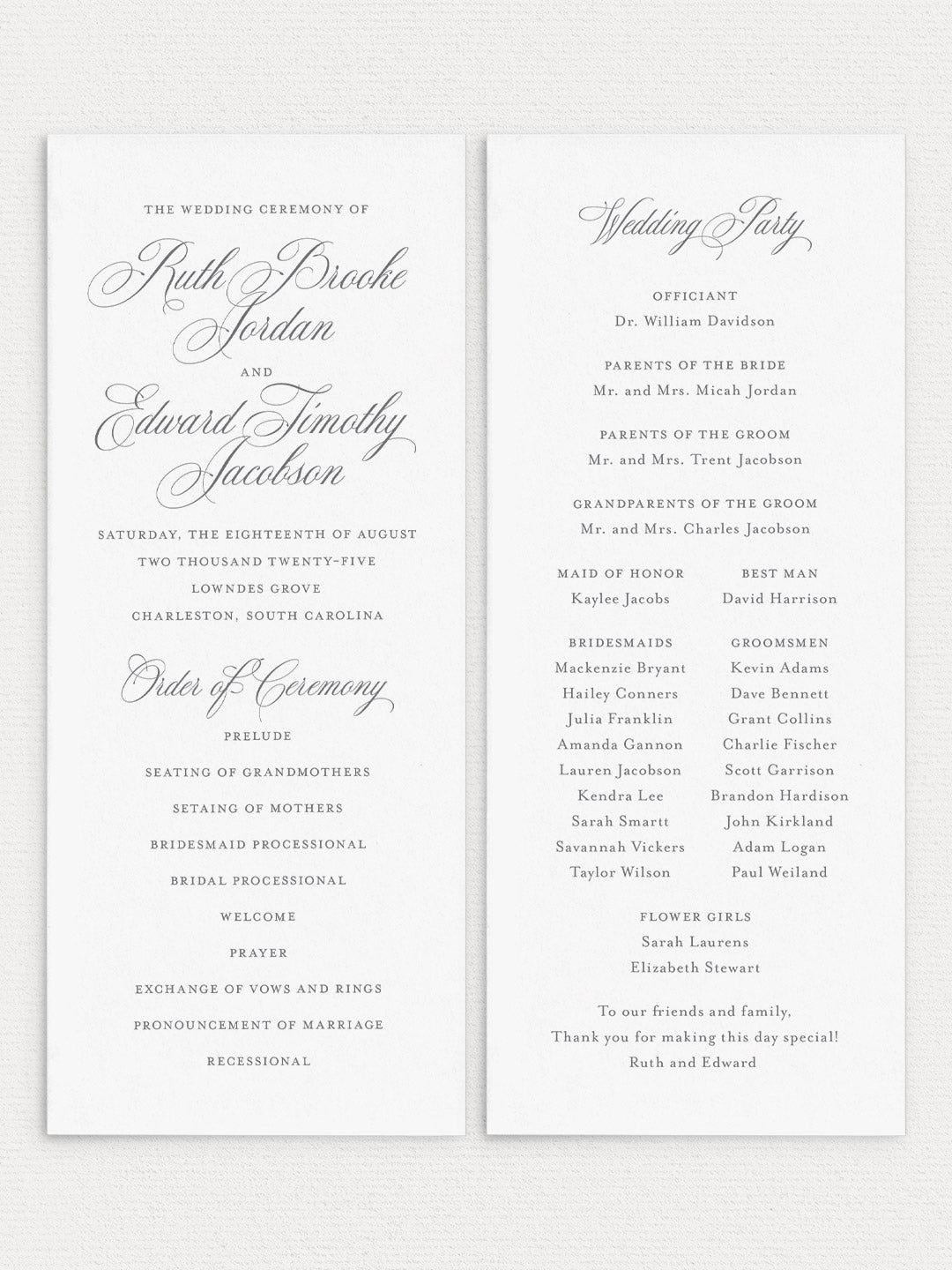 Ruth Flat Ceremony Program
