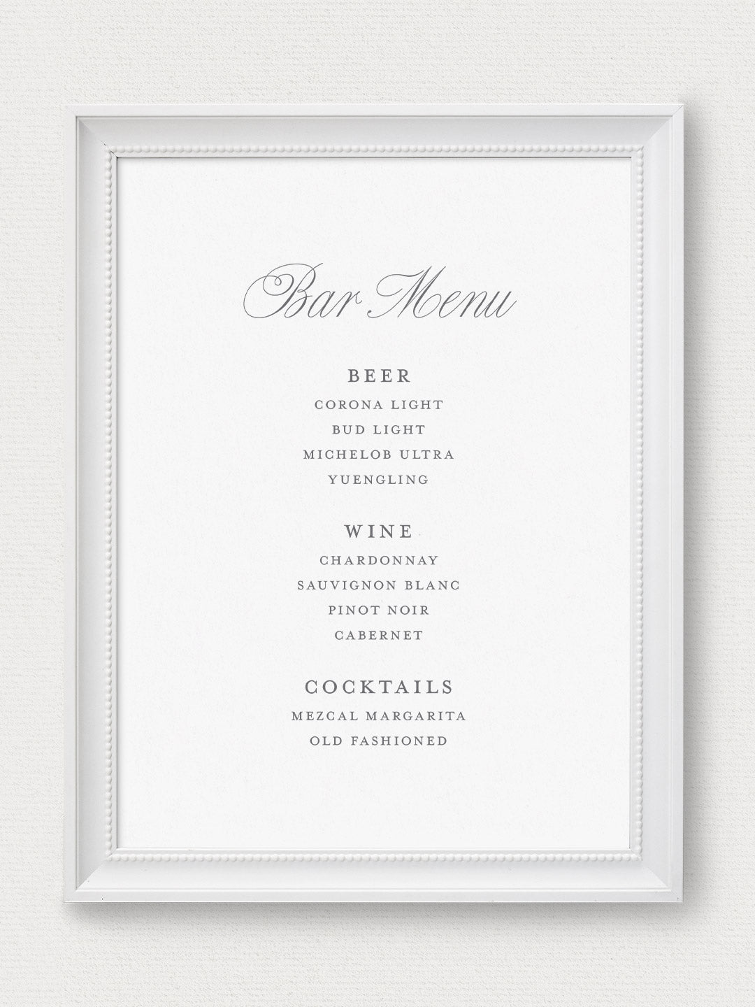Sarah Bar Menu
