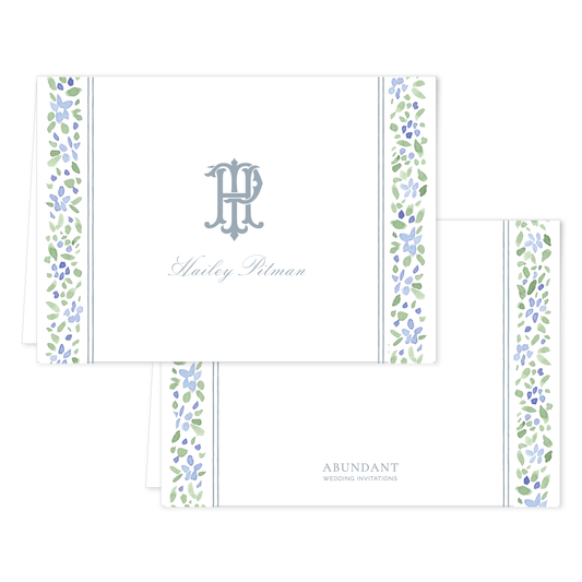 Watercolor Floral Stripe Folded Notecard