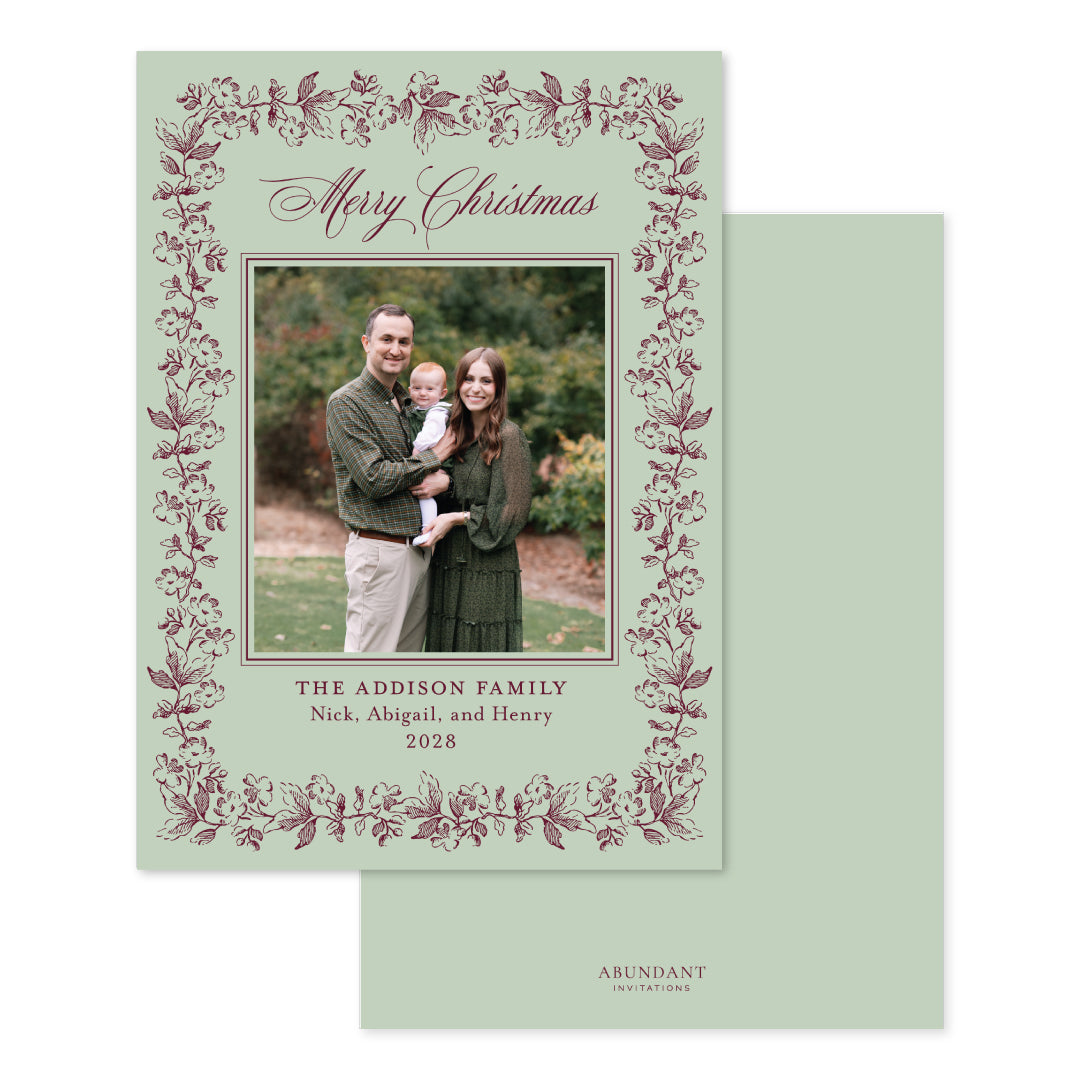Floral Border Green and Raspberry