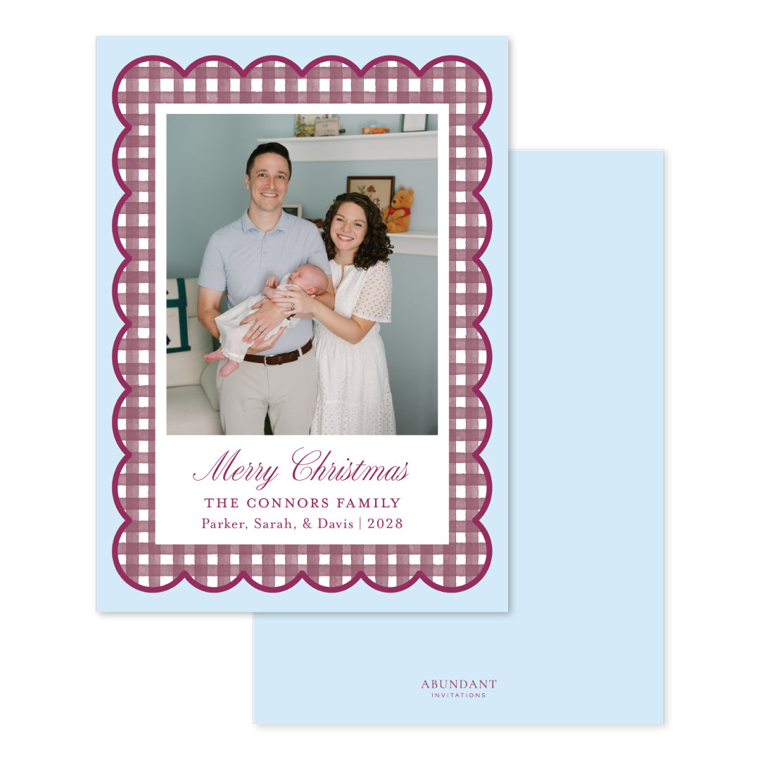 Gingham Scallop Blue and Raspberry