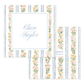 Calling card with pink and orange watercolor floral and blue stripe design on white paper and personalized script name