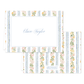 Folded notecard set with floral stripe pattern and custom script name on white paper