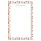 Notepad with a colorful floral border featuring pink, orange, and blue blossoms and personalized green cursive name at the top.