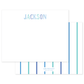 Personalized white notecard featuring blue and teal chalkboard-style letters spelling a name, with a striped back design in coordinating colors.