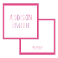 Personalized pink bordered calling card featuring stylish, chalkboard-inspired letters with a timeless and elegant design for special occasions.