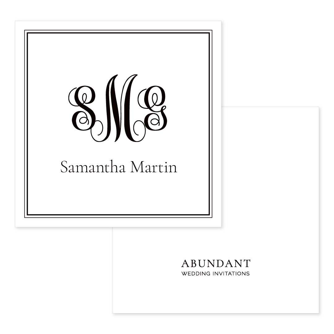 Elegant personalized black and white calling card featuring classic monogram initials and clean serif font for a timeless look.