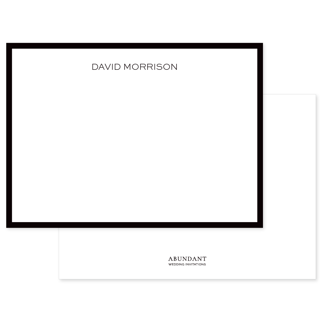 Elegant personalized flat notecard featuring a bold black border and minimalist typography, perfect for timeless stationery needs.