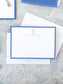Elegant personalized flat notecard with a cobalt blue border and a custom monogram, perfect for timeless, classic correspondence.