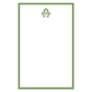Elegant notepad page featuring a classic green border and a decorative monogram design at the top, ideal for personalized stationery.