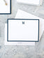Elegant flat notecard featuring a classic navy border and a centered monogram, perfect for personalized stationery and timeless correspondence.