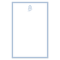 Notepad page with a pale blue border and a matching elegant monogram at the top, perfect for personalized stationery or timeless event notes.