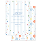 Birthday invitation with colorful confetti, balloons, gifts, and party hats on a striped background