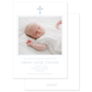 Baby blue birth announcement newborn photo and vintage cross on white paper