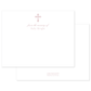 Elegant flat notecard featuring a delicate pink cross and personalized nursery text in soft script on high-quality white stationery.