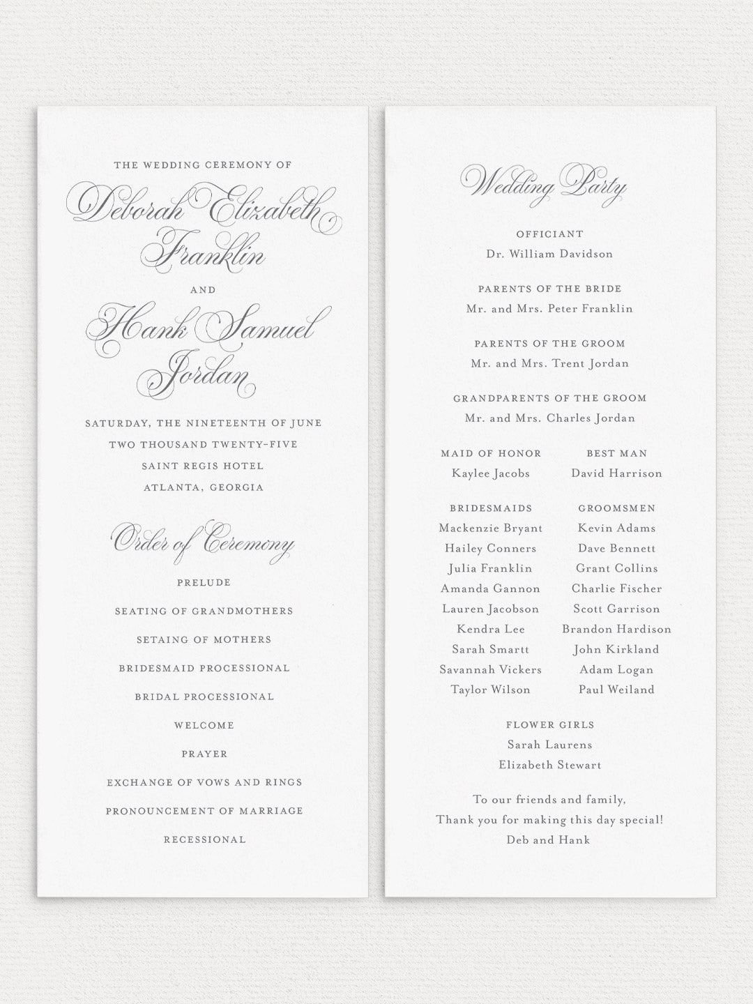 Deborah Flat Ceremony Program