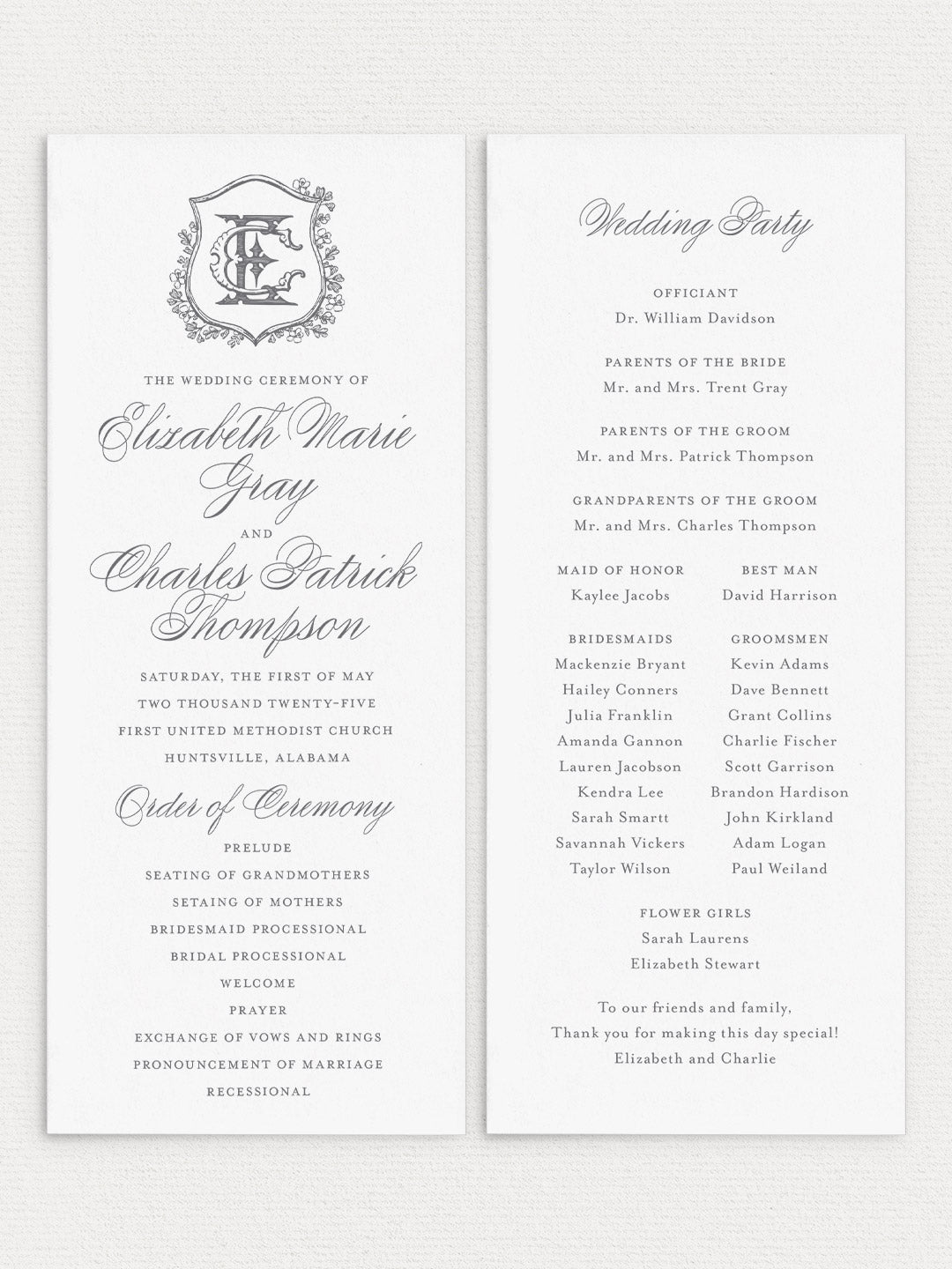 Elizabeth Flat Ceremony Program