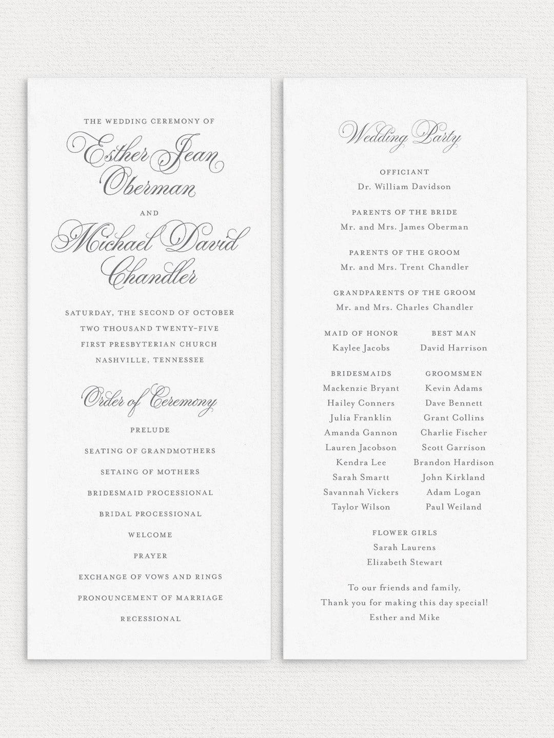 Esther Flat Ceremony Program