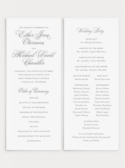 Esther Flat Ceremony Program