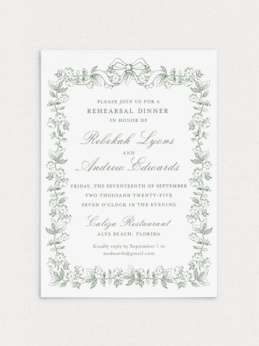 Floral Border Rehearsal Dinner Invitation