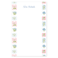 Personalized notepad featuring delicate floral tile designs in soft pinks and blues framing the page with elegant handwritten name at the top.