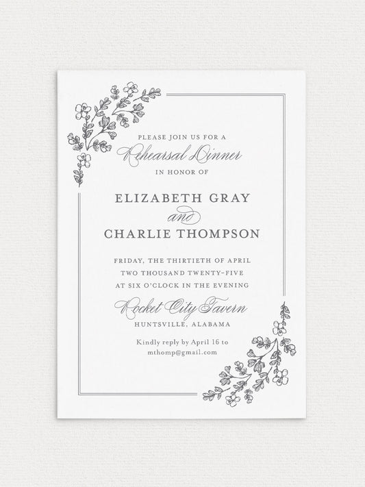 Garden Border Rehearsal Dinner Invitation