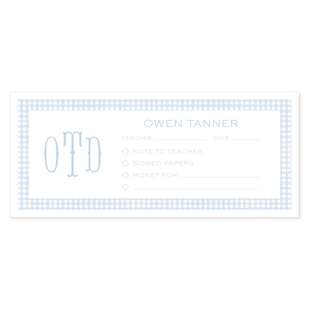 Gingham Blue School Communication Envelopes