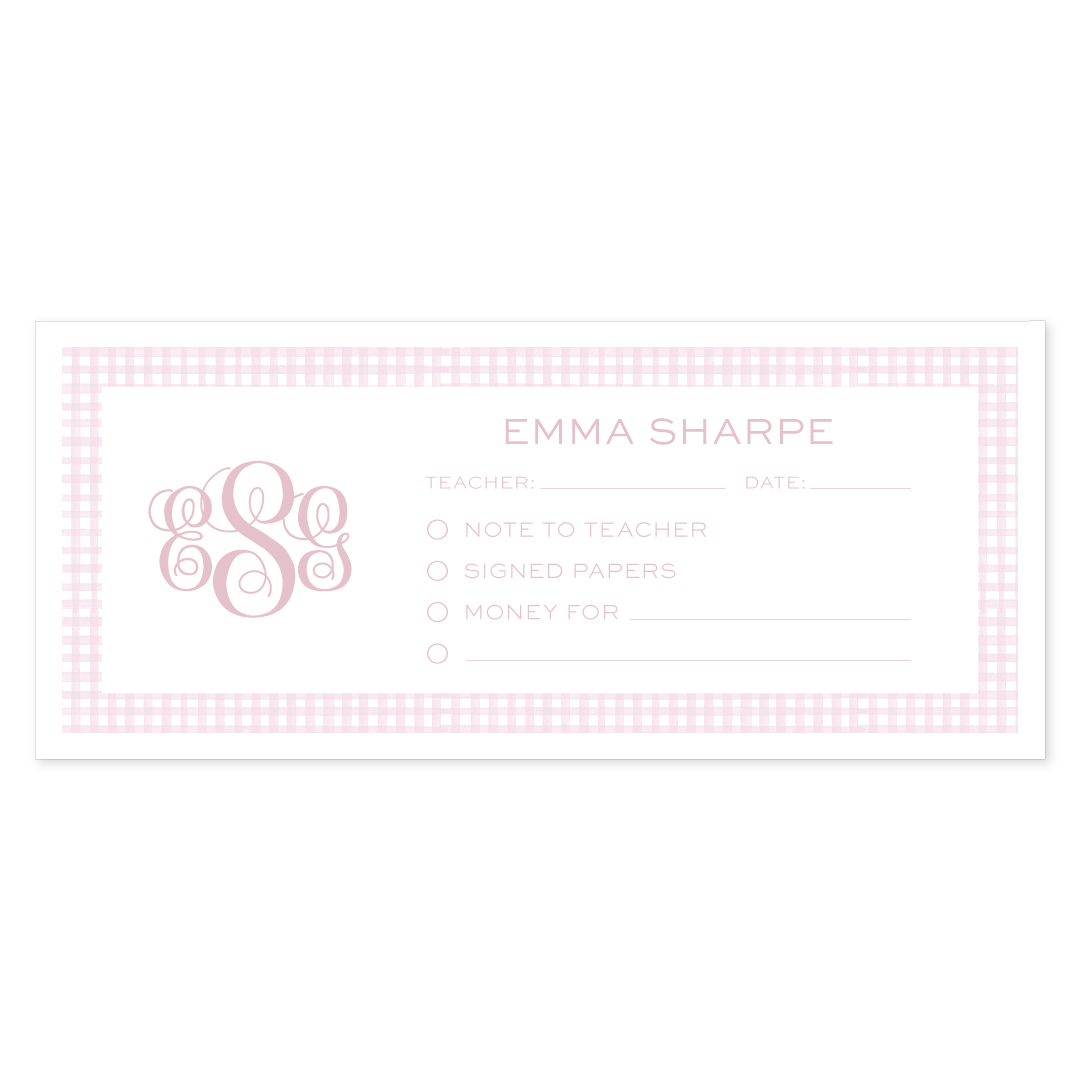 Gingham Pink School Communication Envelopes
