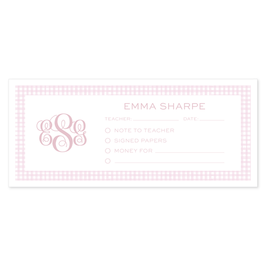 Gingham Pink School Communication Envelopes