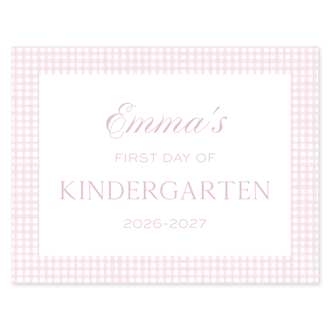 Gingham Pink First and Last Day School Sign