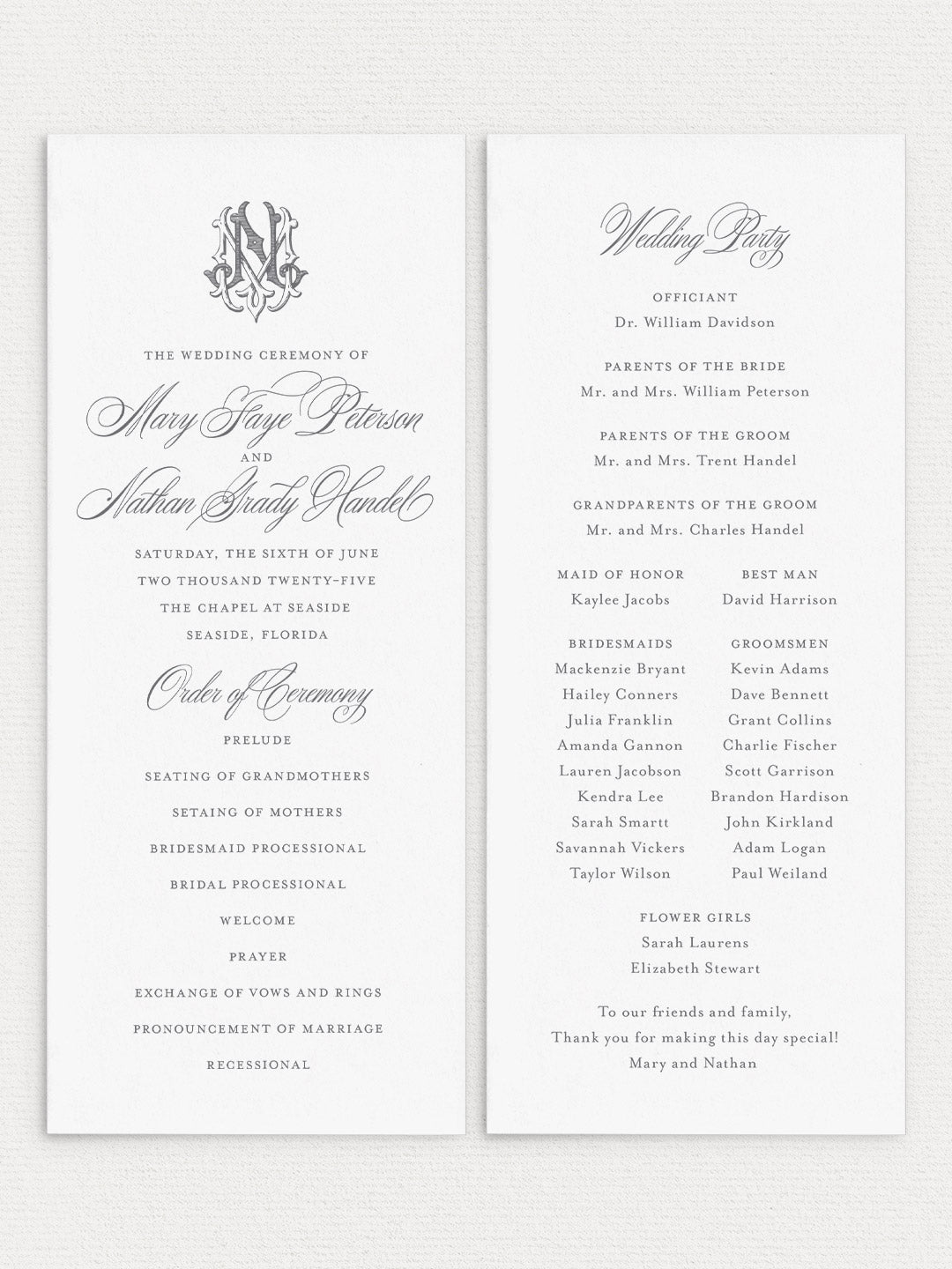 Mary Flat Ceremony Program