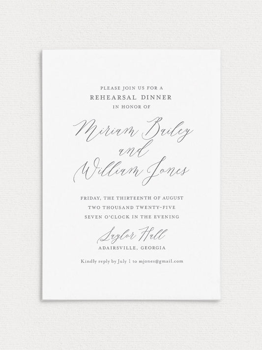 Miriam Rehearsal Dinner Invitation