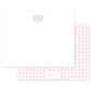 Elegant flat notecard featuring a soft pink gingham pattern on the back and a personalized monogram in a classic script on the front.